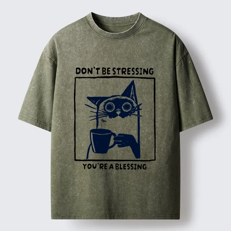 Tokyo-Lion Coffee Cat Blessing Meme Washed T-Shirt-Tokyo-Lion