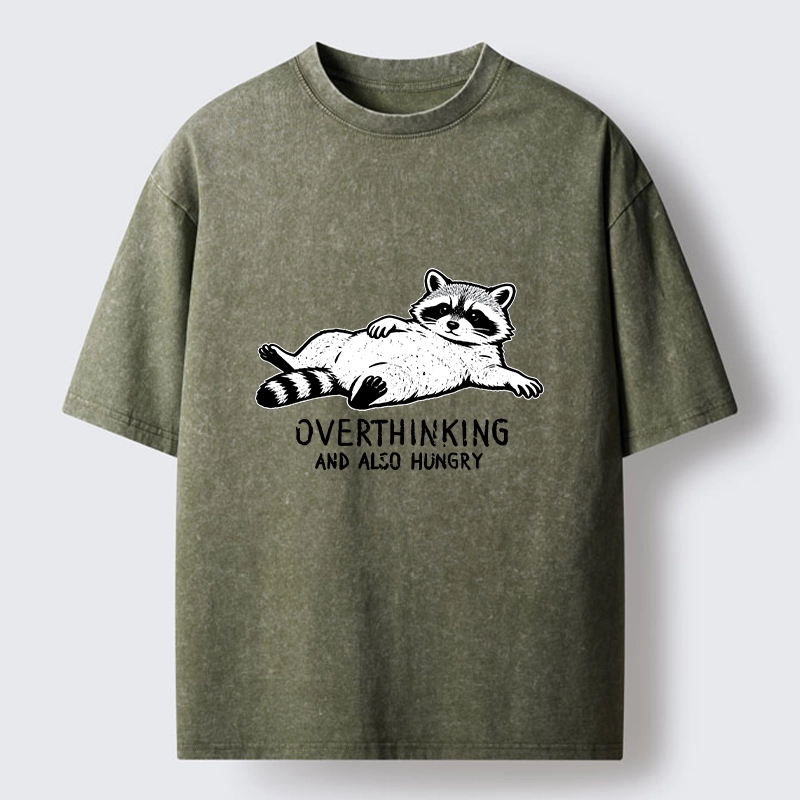 Tokyo-Lion Hungry Overthinking Raccoon Washed T-Shirt-Tokyo-Lion