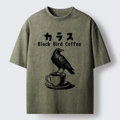 Tokyo-Lion Black Bird Coffee Break Meme Washed T-Shirt-Tokyo-Lion