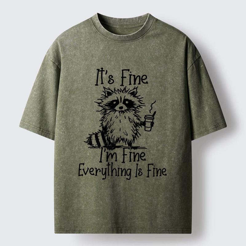 Tokyo-Lion Raccoon Fine Meme Washed T-Shirt-Tokyo-Lion