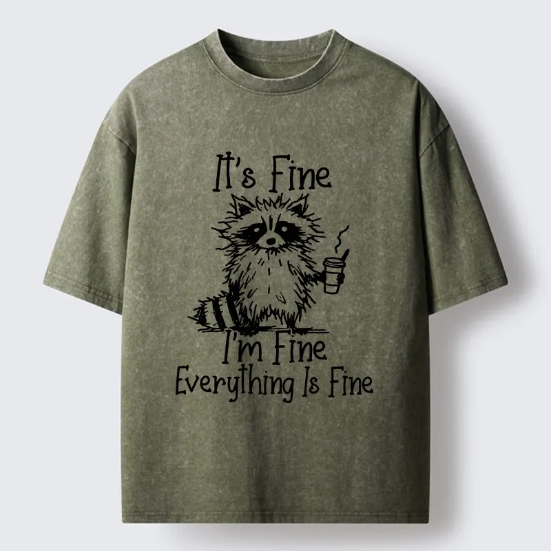 Tokyo-Lion Raccoon Fine Meme Washed T-Shirt-Tokyo-Lion