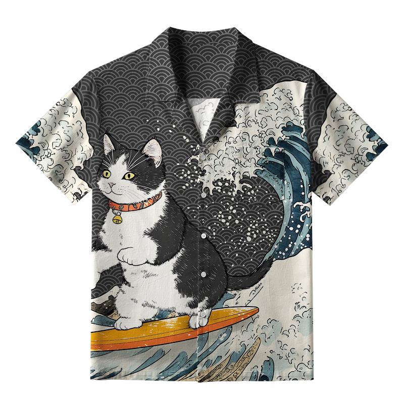 Tokyo-Lion Surfing Cat Aloha Hawaiian Shirt