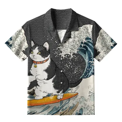 Tokyo-Lion Surfing Cat Aloha Hawaiian Shirt