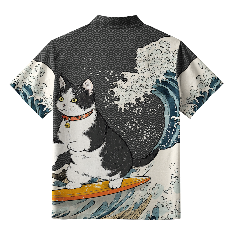 Tokyo-Lion Surfing Cat Aloha Hawaiian Shirt