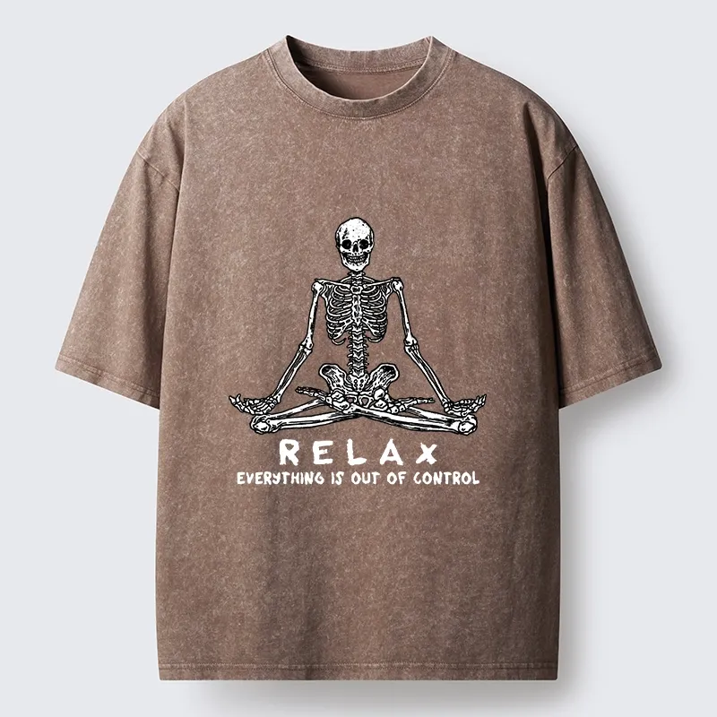 Tokyo-Lion Skeleton Meditates Calmly Washed T-Shirt