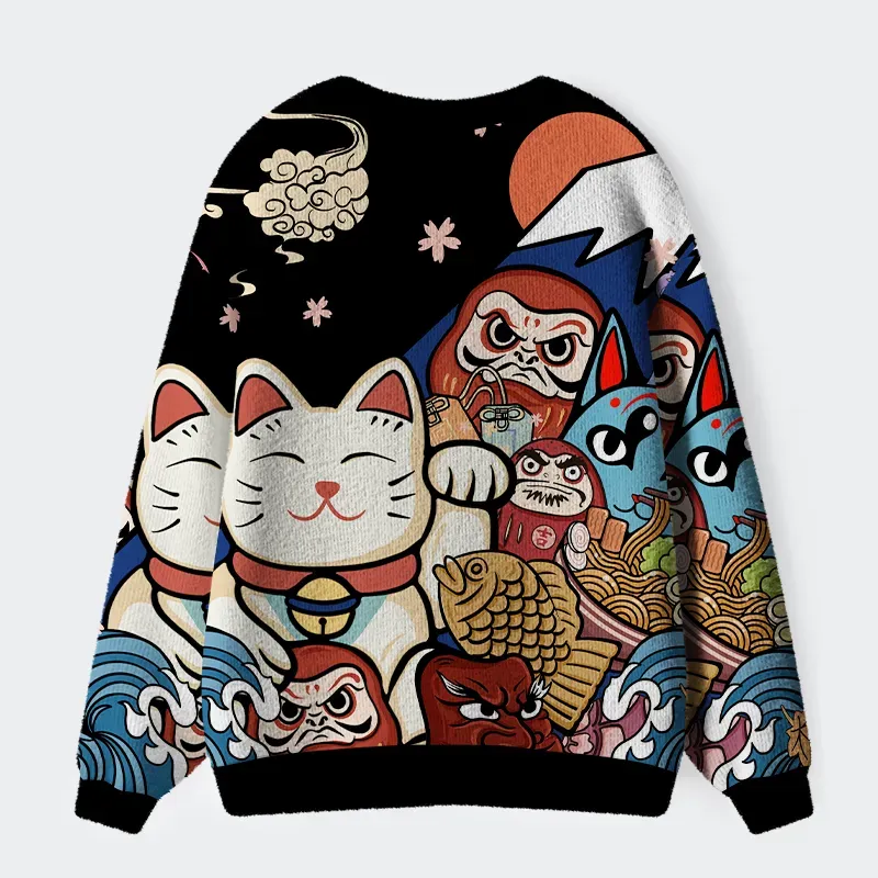 Tokyo-Lion Traditional Japanese Elements Ugly Cardigan Sweater