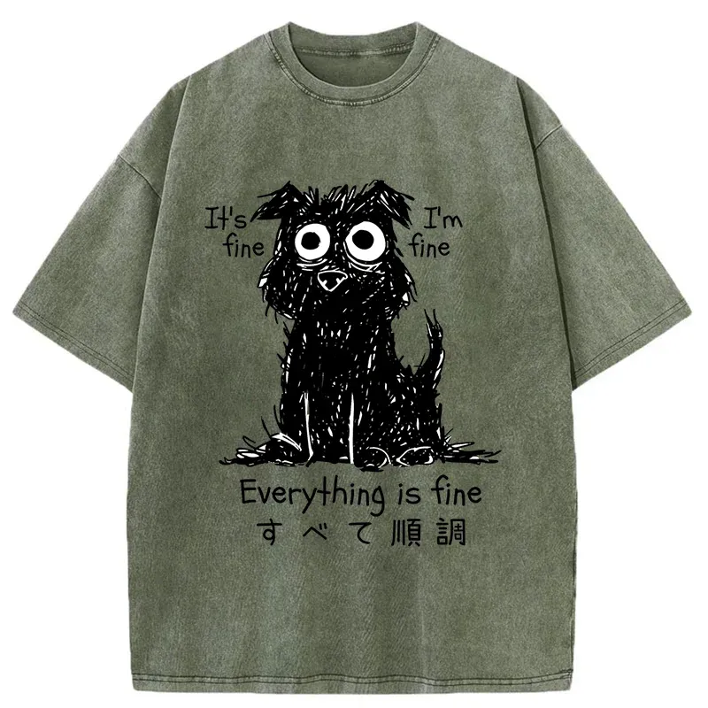 Tokyo-Lion Everything Is Fine Dog Washed T-Shirt-Tokyo-Lion