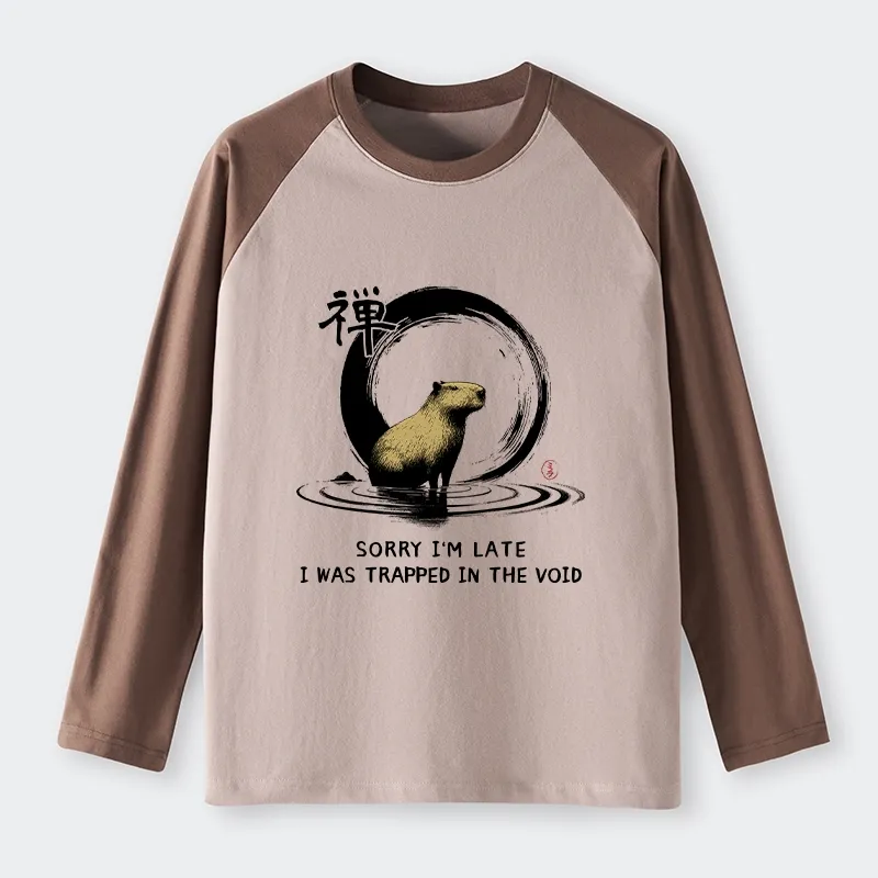 Tokyo-Lion Zen Capybara Was Trapped In The Void Raglan Long Sleeve T-shirt