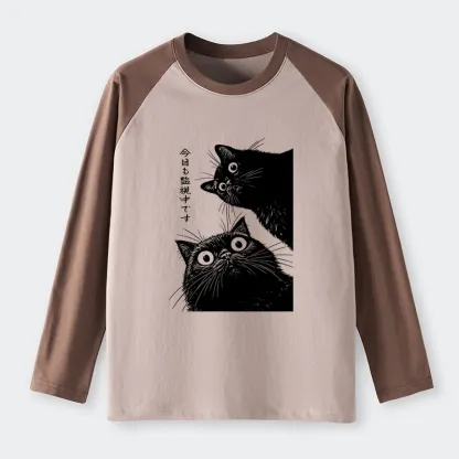 Tokyo-Lion The Cat Is Watching Today Raglan Long Sleeve T-shirt