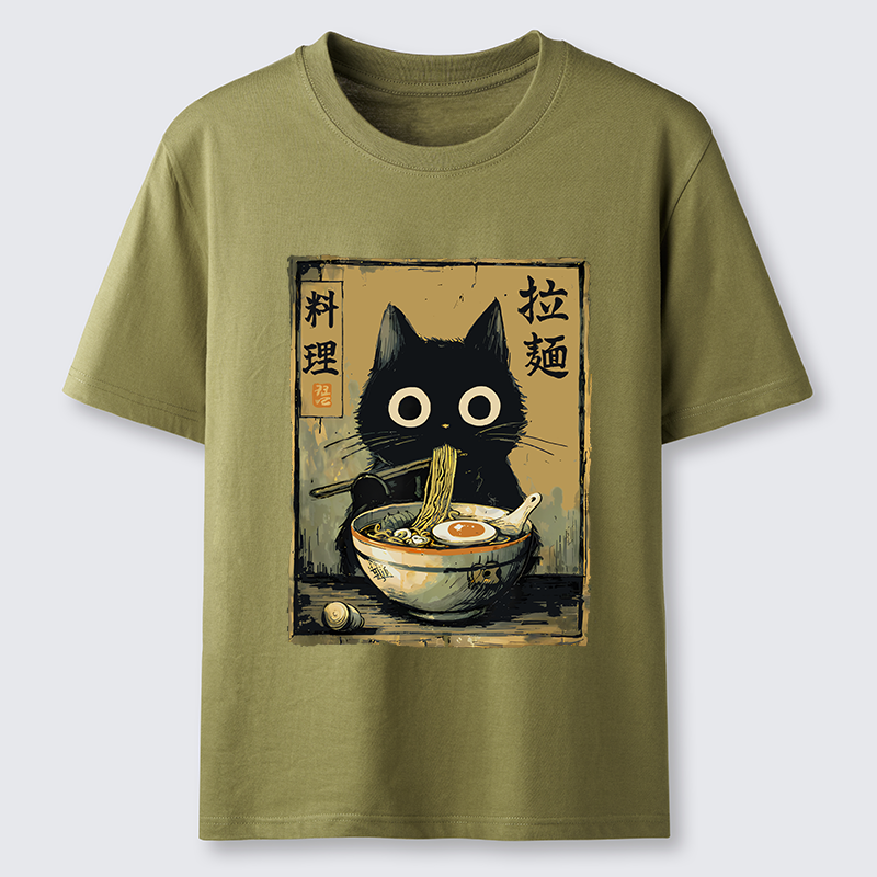 Tokyo-Tiger Cute Black Cat Eating Ramen Japan Classic T-Shirt