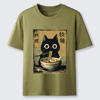 Tokyo-Tiger Cute Black Cat Eating Ramen Japan Classic T-Shirt
