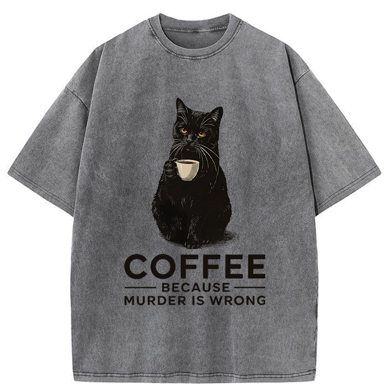 Tokyo-Lion Can't Commit Murder So I'll Drink Coffee Washed T-Shirt