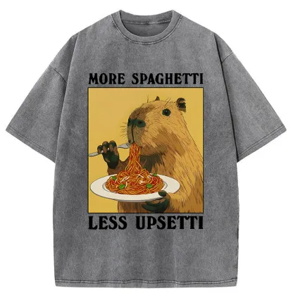 Tokyo-Lion Capybara Eating Pasta Washed T-Shirt