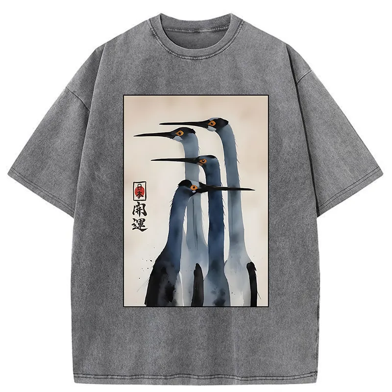Tokyo-Lion Retro Sandhill Crane Washed T-Shirt