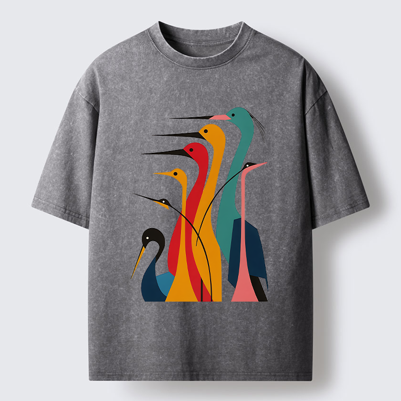 Tokyo-Lion Various Types Of Cranes Washed T-Shirt