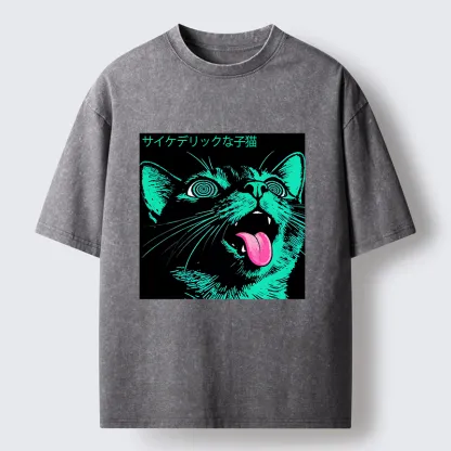 Tokyo-Lion Psychedelic Kitten Washed T-Shirt