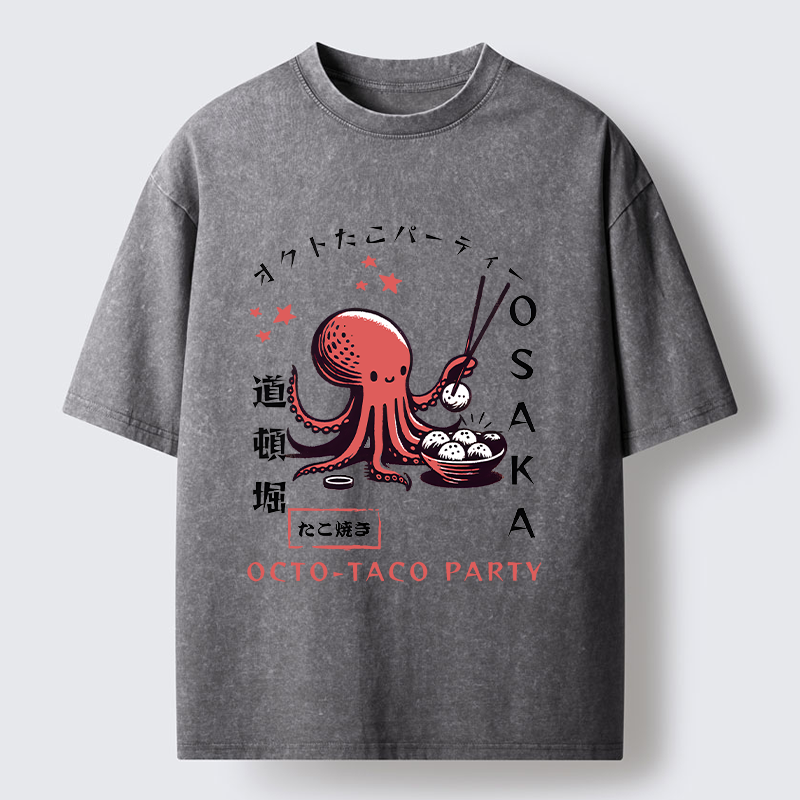 Tokyo-Lion Cute Octopus Washed T-Shirt
