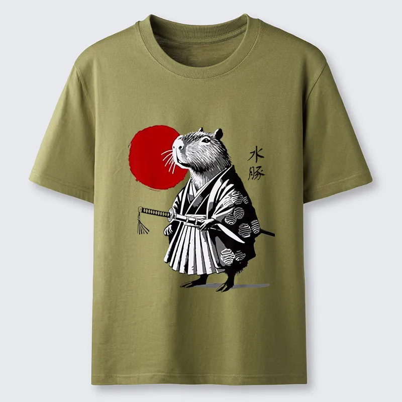 Tokyo-Lion Capybara Samurai And Sun Classic T-Shirt