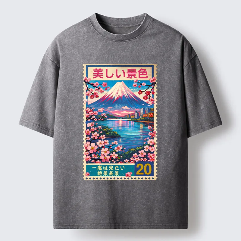 Tokyo-Lion Springtime Scenery Washed T-Shirt