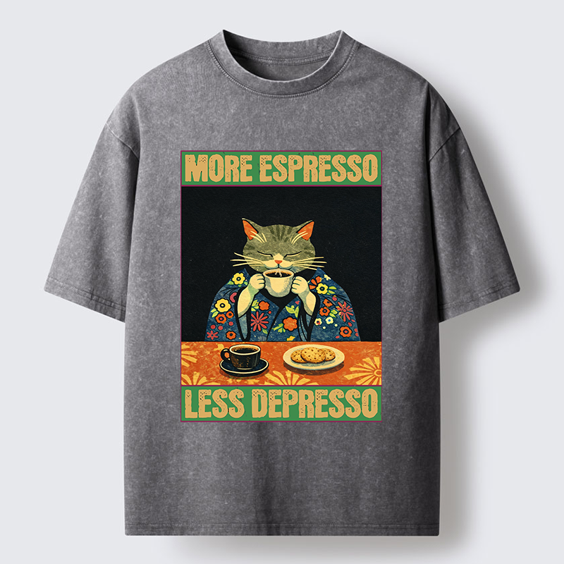 Tokyo-Lion Cat Tasting Coffee Japan Washed T-Shirt