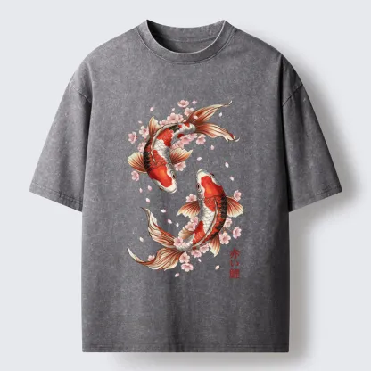 Tokyo-Lion Twin Koi Washed T-Shirt