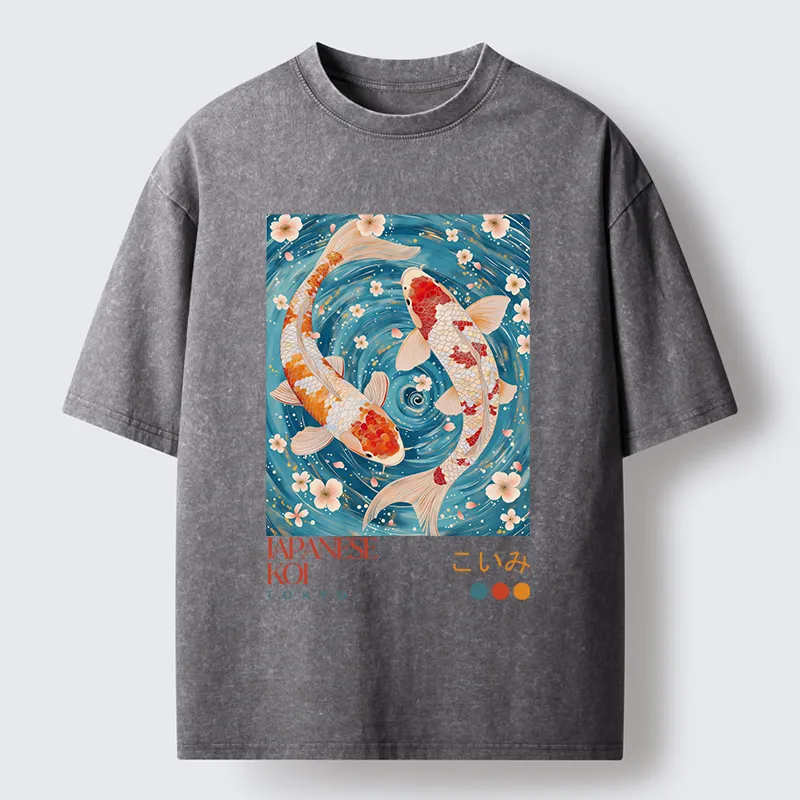 Tokyo-Lion Koi In The Water Washed T-Shirt