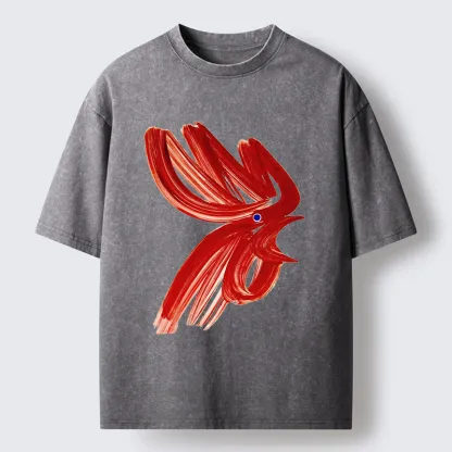 Tokyo-Lion Calligraphy Art Chicken Washed T-Shirt