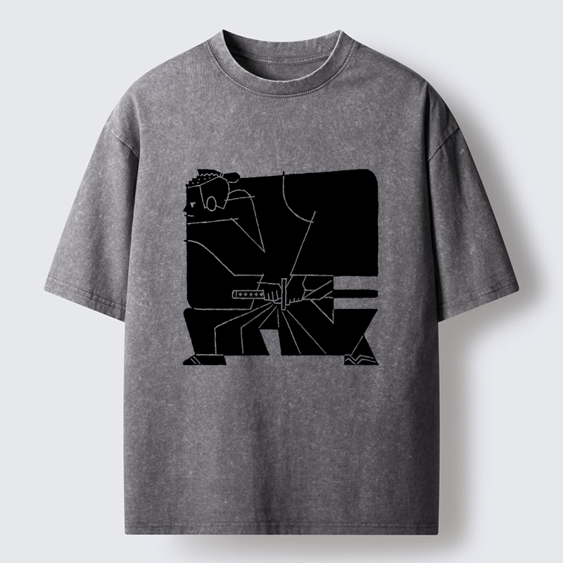 Tokyo-Lion Pattern Design Samurai Washed T-Shirt
