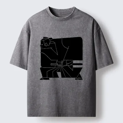 Tokyo-Lion Pattern Design Samurai Washed T-Shirt
