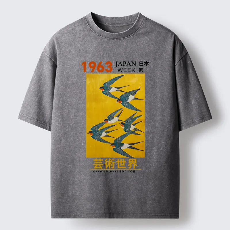 Tokyo-Lion Swallow Poster Washed T-Shirt