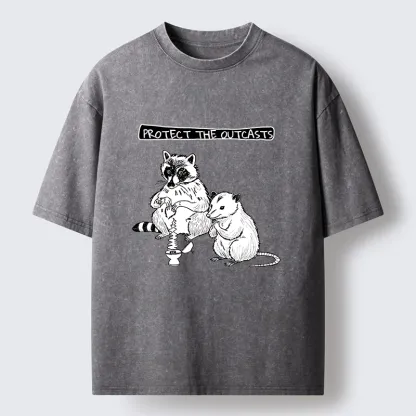 Tokyo-Lion Prayer Of Raccoon And Possum Washed T-Shirt