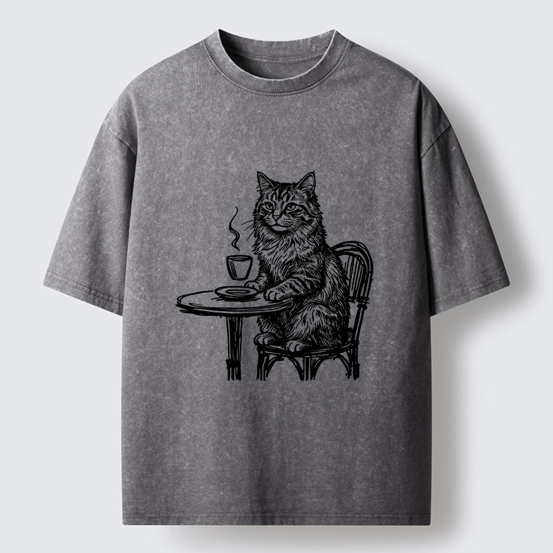 Tokyo-Lion Elegant Long-haired Cat Washed T-Shirt