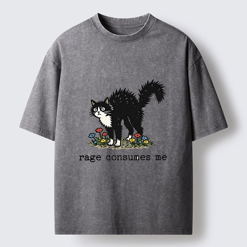 Tokyo-Lion Angry Tuxedo Cat Washed T-Shirt