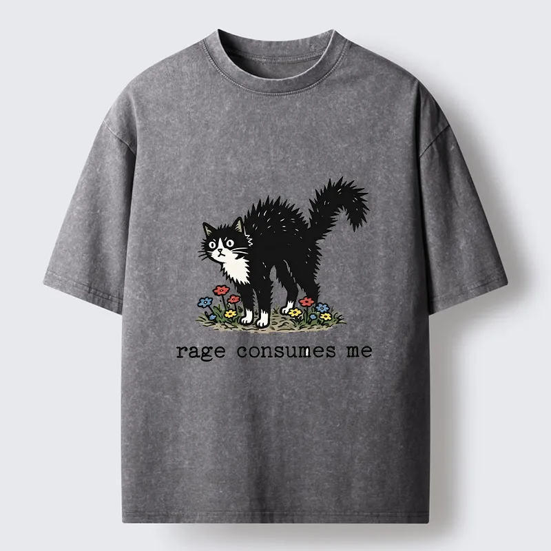Tokyo-Lion Angry Tuxedo Cat Washed T-Shirt