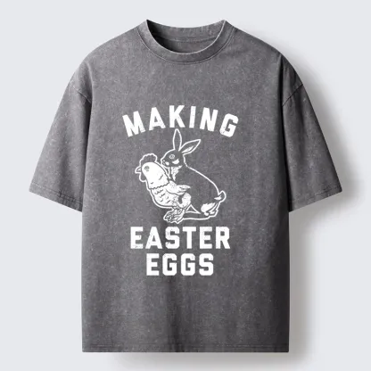 Tokyo-Lion Making Eggs Easter Washed T-Shirt