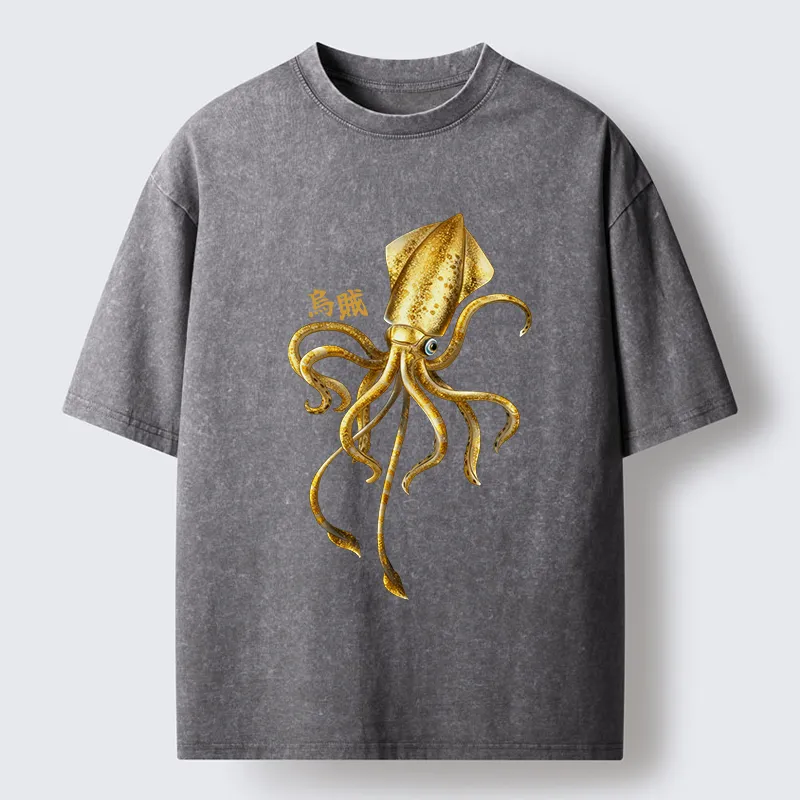 Tokyo-Lion Squid Ink Painting Washed T-Shirt