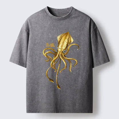 Tokyo-Lion Squid Ink Painting Washed T-Shirt