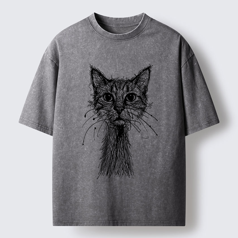 Tokyo-Lion Messy Line Cat Washed T-Shirt-Tokyo-Lion