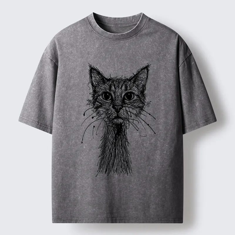 Tokyo-Lion Messy Line Cat Washed T-Shirt-Tokyo-Lion