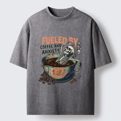 Tokyo-Lion Skeleton Taking A Bath In Coffee Washed T-Shirt