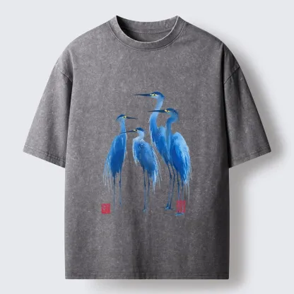 Tokyo-Lion Flocks Of Great Blue Herons Washed T-Shirt