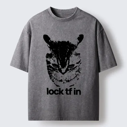 Tokyo-Lion Serious Cat Meme Washed T-Shirt