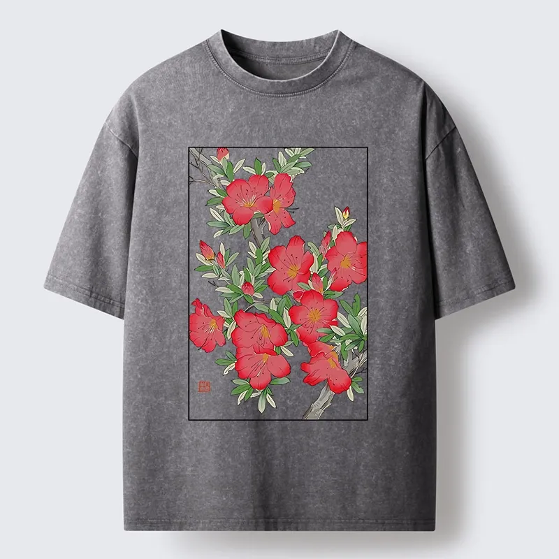 Tokyo-Lion Flower Blooms in Ukiyo-e Style Washed T-Shirt
