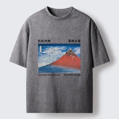Tokyo-Lion Mount Fuji in Clear Sky Washed T-Shirt