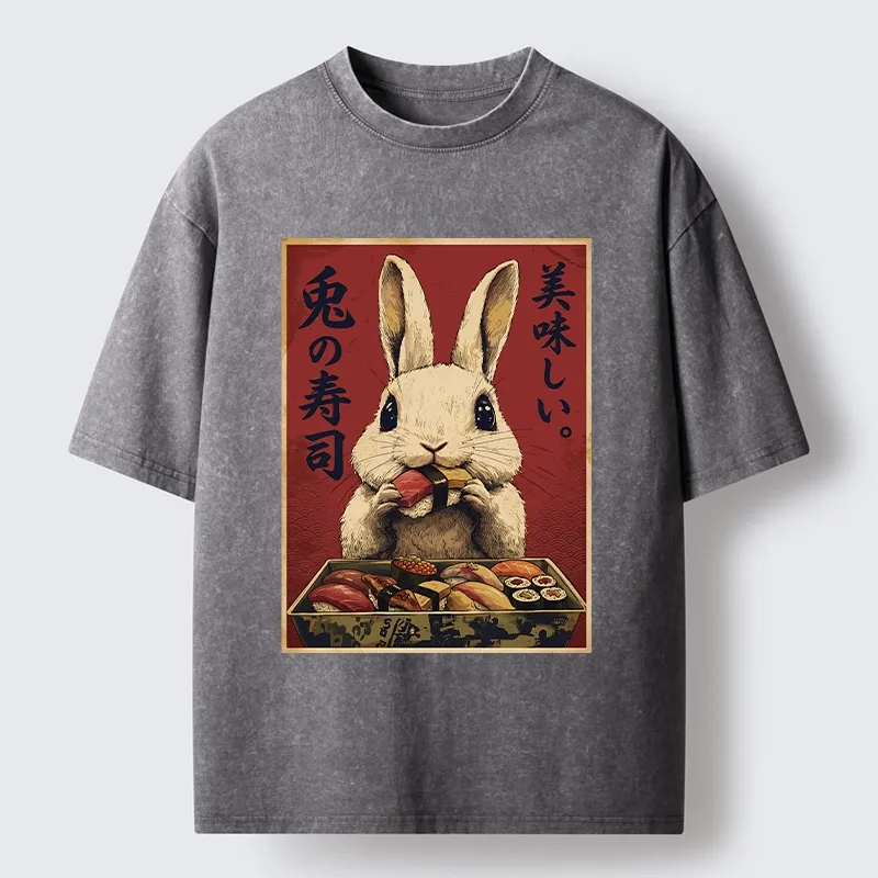 Tokyo-Lion Rabbit’s Sushi Feast Washed T-Shirt