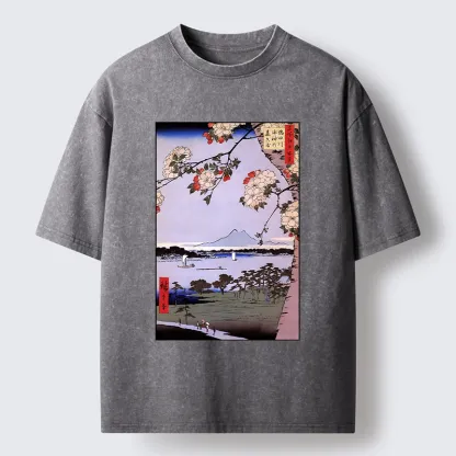 Tokyo-Lion Vintage Japanese Print: Sakura And Fuji Washed T-Shirt