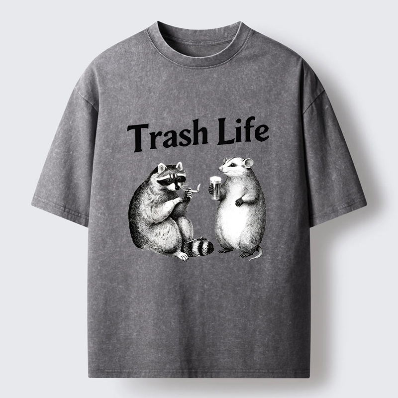 Tokyo-Lion Trash Life Raccoon & Opossum Vibes Washed T-Shirt