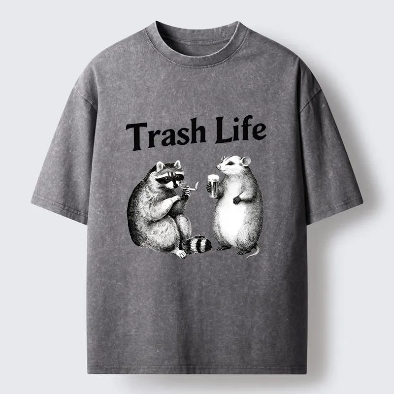 Tokyo-Lion Trash Life Raccoon & Opossum Vibes Washed T-Shirt