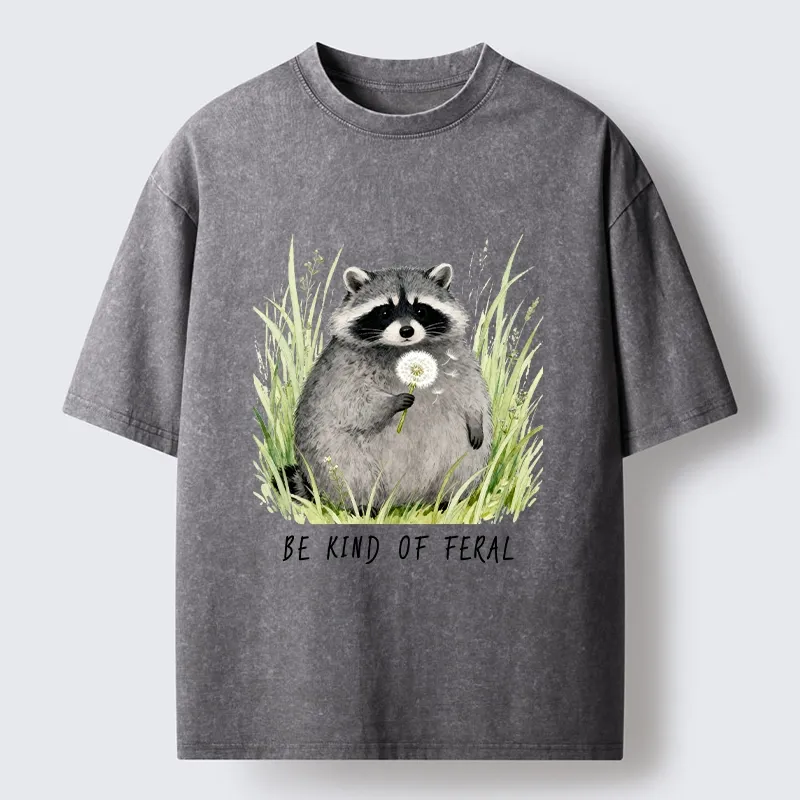 Tokyo-Lion Gentle Feral Raccoon Moments Washed T-Shirt