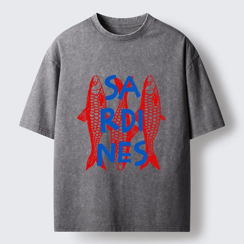 Tokyo-Lion Vibrant Red Sardines Art Washed T-Shirt-Tokyo-Lion